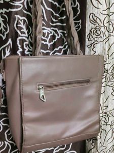 Brown Braided Handle Tote Bag