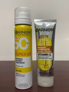 Garnier Combo Of Facewash And Sunscreen Spray New