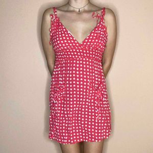 Pink Heart Print Tie-Strap Mini Dress