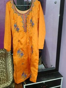 Orange Embroidered Kurti Dress