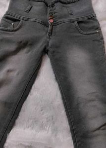 Gray High-Waisted Button Fly Jeans