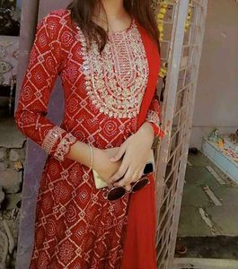 Red Bandhani Print Salwar Suit
