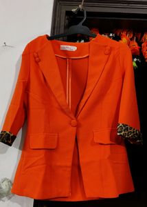 Orange Blazer with Leopard Trim