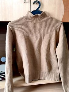 Brown Ribbed Mock Neck Sweater