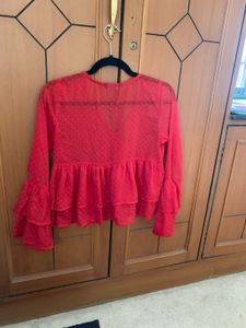 Red Ruffle Sleeve Top