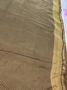 Brown+olive &amp; Gold Patterned Saree