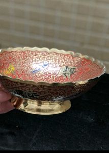Gold Plated Peacock Embossed Pure Brass Fruit Bowl
