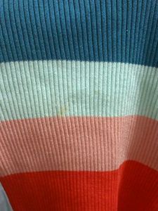 Colorful Ribbed Knit Crop top Striped Short Sleeve