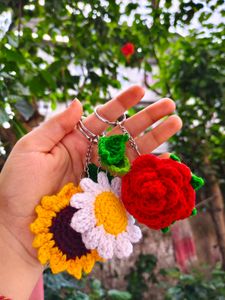Handmade Crochet Rose Keychain