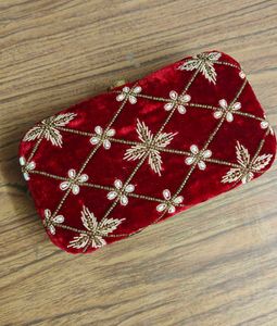 Maroon velvet Handembroidered Clutch