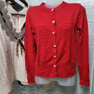 Red Button-Down Cardigan