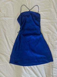 Royal blue satin mini dress