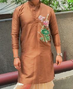 Silk Kurta with Floral Embroidery