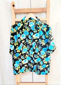 Blue Floral Print Shirt Size-42