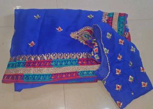 Blue Embroidered Saree
