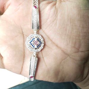 Pure Silver Pink&amp;Blue CZ Stone Adjustable Bracelet