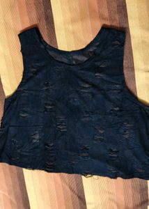 Women Black Ripped Style Casual Top