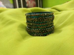 Emerald Green Beaded Bangles - Set of 6