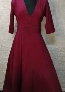 Maroon Flared Gown With Deep Neck