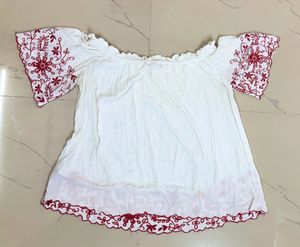Off-Shoulder Embroidered White Top😍🩷
