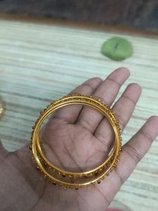 Elegant Gold-Plated Bangles 3 pairs of 2.8 size