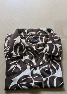 Brown &amp; White Leaf Print Shirt