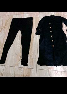 Black Kurta Set And Shoes+ Brown Leather Bag Combo