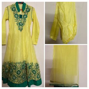 🆕 Yellow & Green Embroidered Anarkali