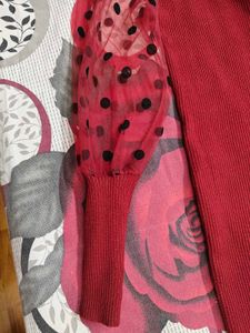 maroon Polka Dot Sleeve Dress for winter