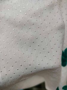 White And Green Embroidered Dress Material