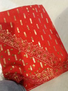 Red &amp; Gold Embellished Saree