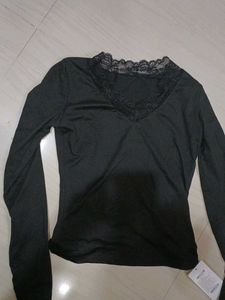 Lace Trimmed Black Top