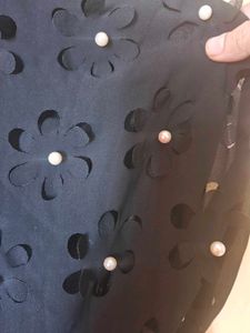 pink owl Black Maxi Dress with Pearl Details