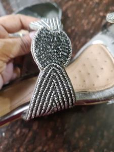 Silver Beaded Thong Sandals