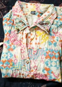 Patterned Embellished Button-Down Top