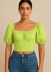Green And White Checkered Cropped Top