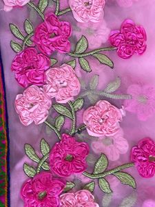 Ribbon Work Saree With Foil Mirror Kucchi Lace