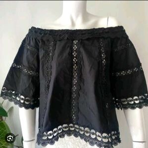 Black Lace Trim Off-Shoulder Top