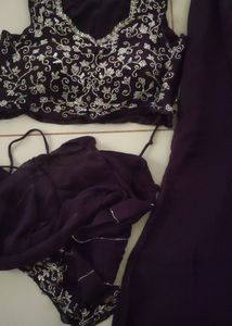 Wine Colour Crop Top With Skirt