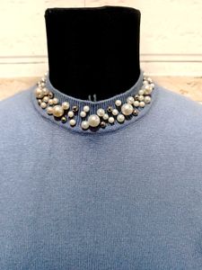 Elegant Pearl Embellished Blue Sweater