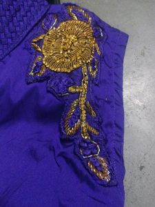 Violet Full Length Ball Gown With Gold Embroidery