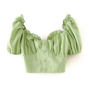 Green Puff Sleeve Crop Top