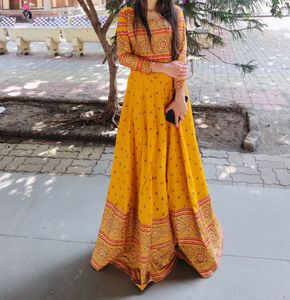 Yellow Printed Maxi Anarkali Dress