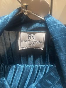 Blue Pleated Shirt And Skirt Set