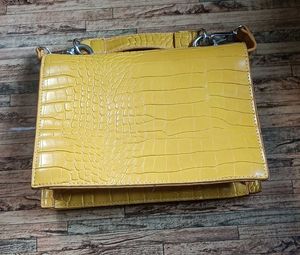 Yellow Croc Embossed Crossbody Bag
