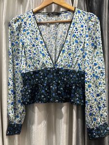 Zara Blue Floral Sleeve Blouse