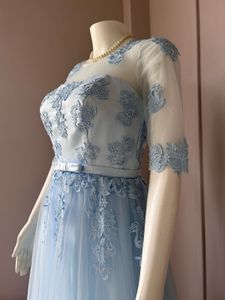 Blue Lace Embellished Luxe Gown