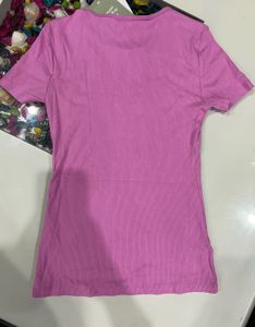 Ribbed Lilac Pink Fitted T-Shirt