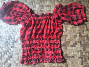 Checked Crop Top Peplum Type