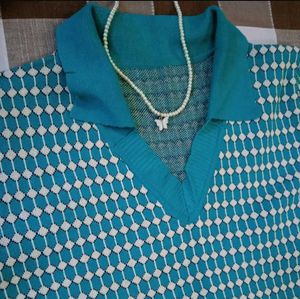 Retro Turquoise Patterned Top